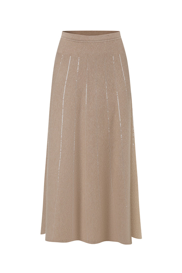 SWAYING Fall/Winter 2025 Floral Sequin Embroidered Alpaca Wool Maxi Dress SW-SW25AW3B19-TUO Camel